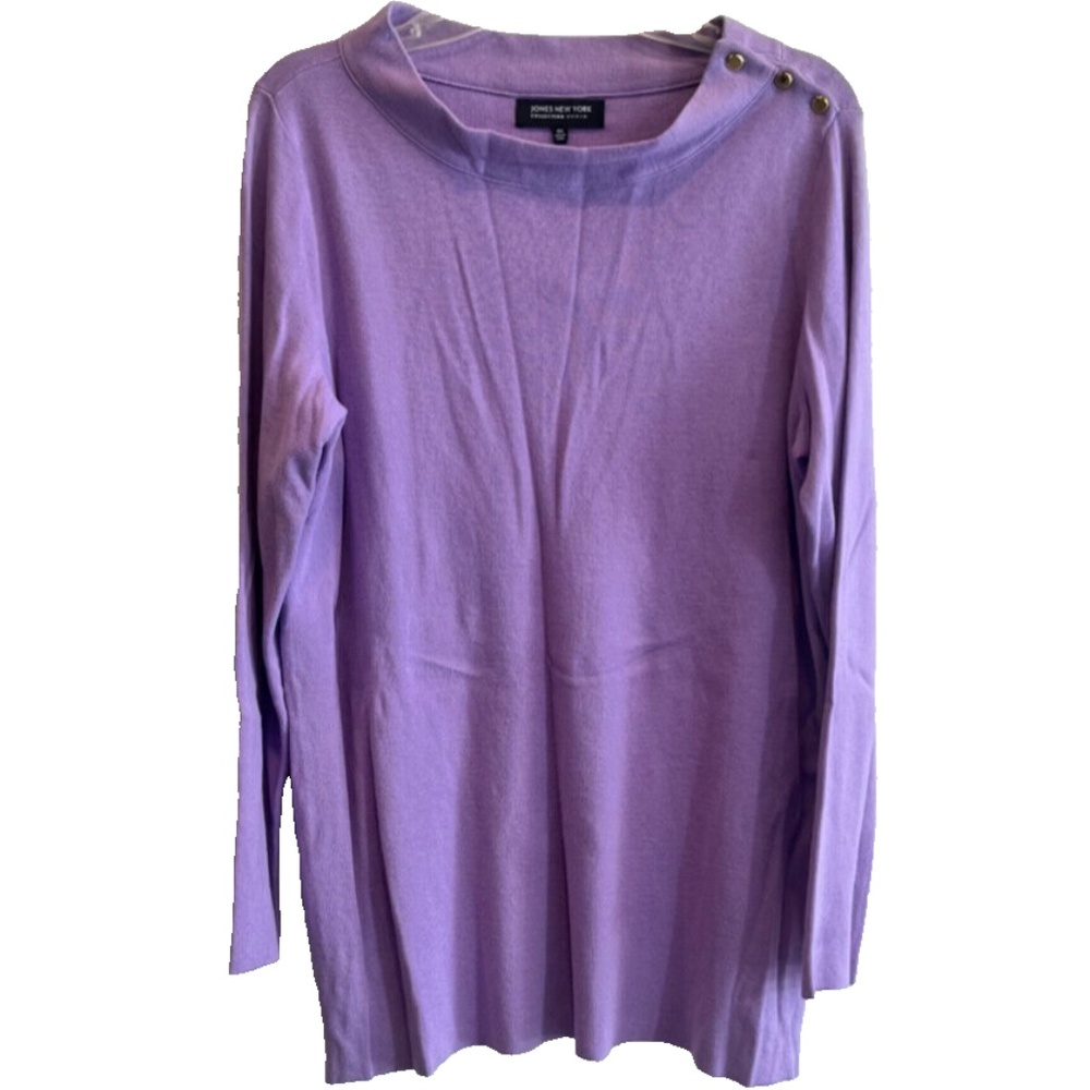 Jones New York Women's Purple Button Shoulder Long Sleeve Tunic Sweater 0X/XL